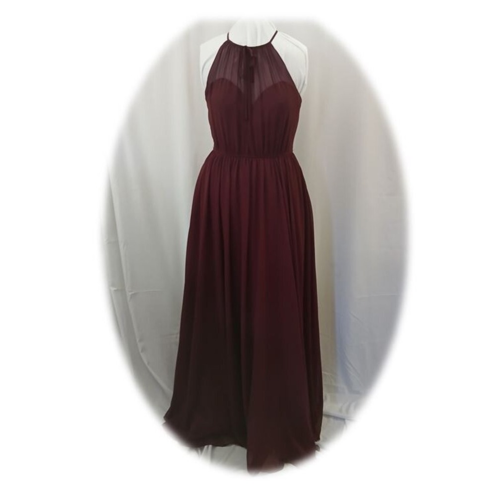 MORILEE Madeline Gardner Burgundy Halter Evening Gown Prom Bridesmaid Sz 10 Tall